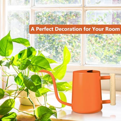 Watering Can Indoor Plants, 35oz Small Stainless Steel Metal Watering Can Modern Decorative Watering Pot with Long Spout for Indoor House Plant Bonsai Garden Flowers (Orange) - Image 3