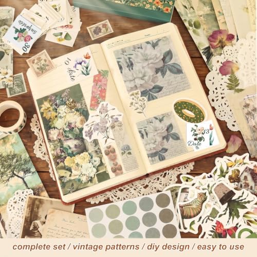 Jokapy Aesthetic Scrapbook Set in Vintage Plant Style, Journal Accessories for DIY Crafts, Scrapbooking Stickers and Paper Set for BuJo, Birthday Gift for Teenage Girls and Women, Green - Image 6