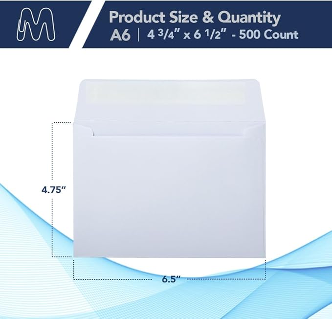 MOS A6 White Envelopes 4.75 x 6.5 Inch 500 Pack — Self-Seal Heavyweight Invitation Envelopes for Greeting Cards, Gift Cards, Weddings, Business Mailings, Thank You Cards
