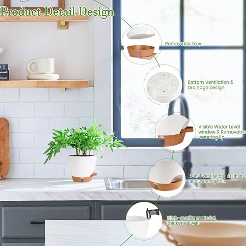 Self Watering Pots for Inoor Ourdoor Plants 8/7/6.5/6/5" Plastic Planters - Image 3