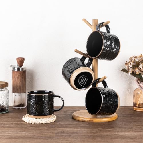 GBhome 12OZ Stackable Coffee Mugs, Ceramic Coffee Mugs with Texture Patterns for Man,Woman,Dad,Mom, Modern Coffee Mugs Set of 4 for Latte/Cappuccino/Cocoa. Dishwasher&Microwave Safe - Image 6