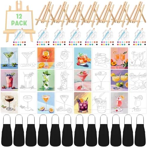 Motipuns 12 Set Cocktails Pre Drawn Canvas for Paint for Adults by Motipuns