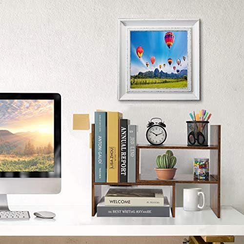 Sorfity Expandable Wood Desktop Bookshelf Desktop Organizer Office Storage Rack Wood Display Shelf, Counter Storage Rack Top Bookcase - Freestyle Display Natural Stand Office Supplies Desk Organizer - Image 2