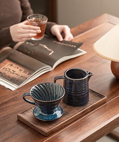 Pour Over Coffee Maker,Ceramic Coffee Maker With 40 pcs Paper Filter，15oz/450ml Pour Over Coffee Dripper (Starry Blue, V02) - Image 6