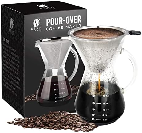 Bean Envy Pour Over Coffee Maker - Glass Dripper with Steel Filter 20 Oz by BeanEnvy