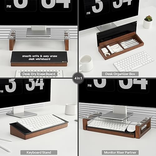 Desktop Black Glass Dry Erase Board with Wood Organizers for Small Office Supplies, Desk Whiteboard with Drawer for Home Office Cubicle, Accessories Included, Yeoux - Image 5