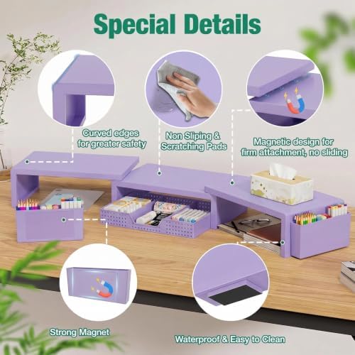 OPNICE Desk Organizer and Accessories, Computer Monitor Stand Riser with Drawer and 2 Pen Holders, Laptop Stand, Office Desk Accessories for Office Supplies, Purple - Image 2