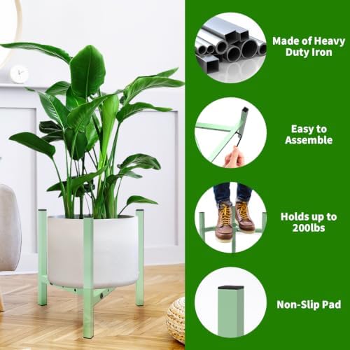 Aripark Plant Stand Indoor Adjustable, Metal Modern Small Plant Stands, Heavy Duty Stable Plant Pot Flower Holder Indoor Outdoor Corner, Fit 8 9 10 11 12 inch Pots, Green (Pot & Plant Not Included) - Image 3