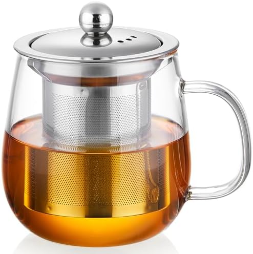 DOPUDO Glass Tea Cup with Infuser and Lid, 17.6oz/520ml Large Borosilicate Glass Teacup with Stailess Steel Filter, Clear Mug for Loose Leaf Blooming Tea, Dishwasher Safe - Tea Maker Gift. by DOPUDO