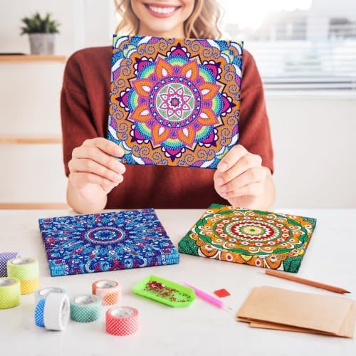 Frienda 4 Pcs Mini Mandala Framed Diamond Painting Kits, 8 x 8 in - Image 3