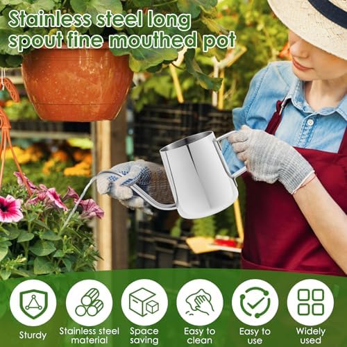 Small Stainless Steel Watering Can for Indoor Plants, 12oz/350ml Mini Plant Watering Pot with Long Spout & Ergonomic Handle for Houseplants, Succulents & Bonsai - Image 3