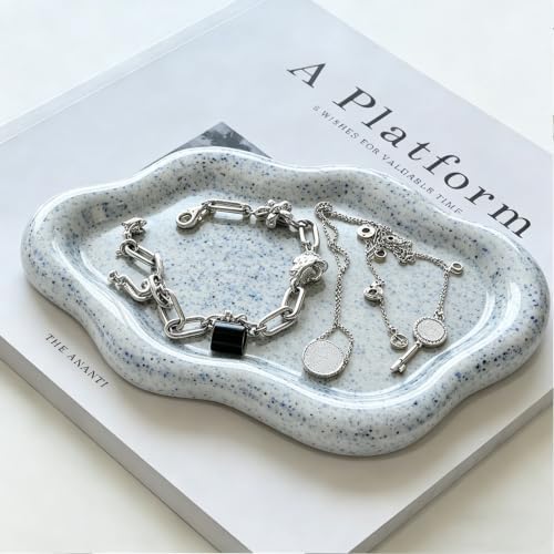 Jewelry Tray for Women, Cloud Shape Ceramic Trinket Dish, Jewelry Organizer Storage Holder for Ring Earring Bracelet Necklace, Ring Tray (Stone Blue) - Image 5