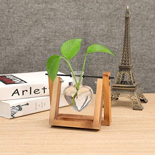 Kingbuy Terrarium with Wooden Stand, Desktop Propagation Station, Air Plant Holder, Metal Swivel Holder for Hydroponics, Home Garden, Wedding Decor - 1 Hearted Vase - Image 5