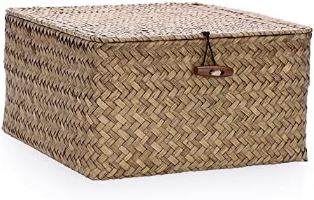 Hipiwe Seagrass Storage Basket Bin with Lid Wicker Baskets for Organizing by Hipiwe