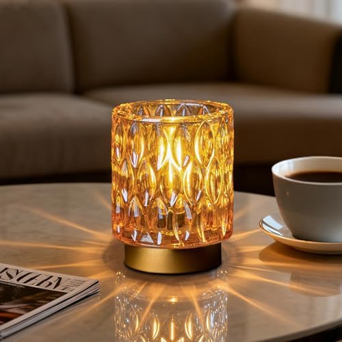 Battery Operated Table Lamp Timer, Small Cordless Lamps Decorative, Amber by MJPREMIER