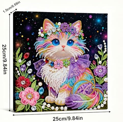 Xylzzuit Pearl Painting Kit with Frame 9.84x9.84IN Colorful DIY Gemstone Pearls Beads Art Craft for Adults Home Desktop Wall Decor (Cat) - Image 6