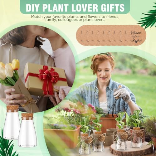 Baderke 48 Pack 3.35'' Plastic Plant Propagation Stations with Hole Lid Planter Vase Clear Propagation Jars with Thank You Tags for Plant Lover Gifts for Women Office Home Garden - Image 7