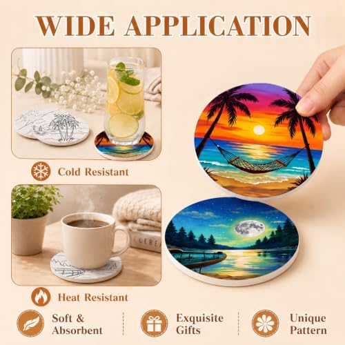 Potchen 12 Pcs Color Your Own Coaster DIY Kits,Artistic Landscape - Image 4