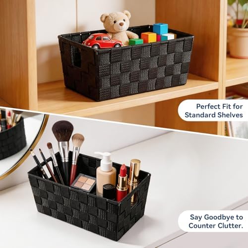 Whitmor Small Woven Storage Baskets for Shelves - Decorative Organizer Bins with Metal Structure, Versatile Shelf Storage Solution for Home Organization & Closet (Black) - Image 2