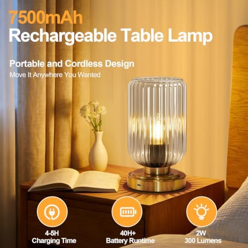 LightRound Cordless Table Lamp for Bedroom, Touch Stepless Dimmable - Image 2