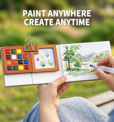 12-Color Travel Watercolor Set with Clip-On Wood Palette - Image 7