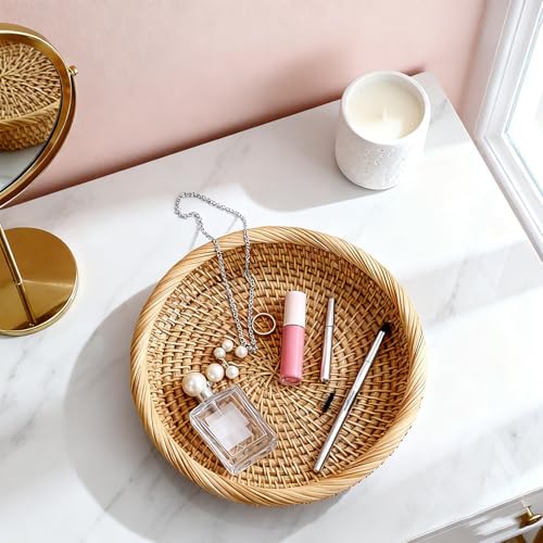 Handwoven Rattan Small Key Bowl - 7.6 Inch Round Catch All Tray for Keys,Coins, Wallet, Jewelry - Natural Wicker Organizer for Entryway, Desk, Nightstand - Image 7