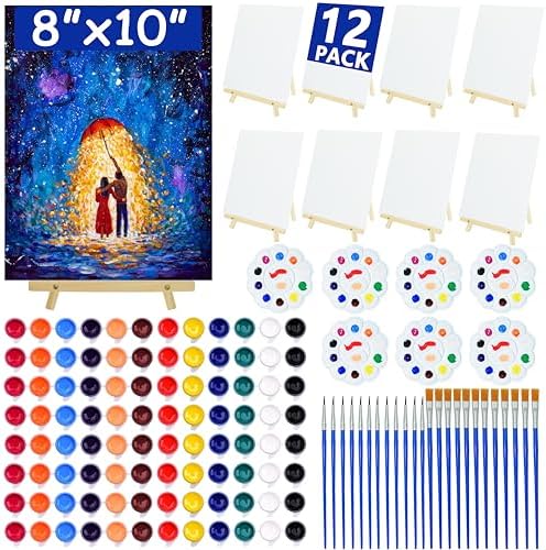 12 Pack Paint and sip Kit for Adults, 8x10 Inch Canvas Painting Kit by Unknown