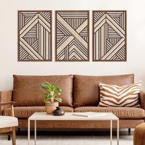 CHDITB 3Pcs Rustic Modern Lines Art Framed Wall Decor 16x24 Inch - Image 2