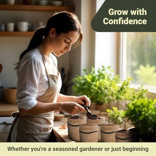 10 Herb Garden Planter Indoor Kit, 44pcs Complete Kitchen Herb Starter Set Including Burlap Pots, Markers, Soil Discs, Gardening Tools, Unique Easter/Birthday/Christmas Gift Ideas for Women, Mom - Image 6