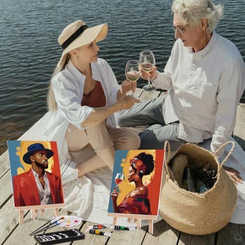 Ctosree 72 Pcs Couple Paint and Sip Kit for Adults Pre Drawn Canvas - Image 6