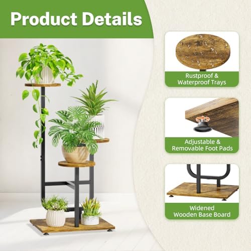 iDavosic.ly Plant Stand Indoor with Wooden Trays, 3 Tier Shelf, Black Brown - Image 3