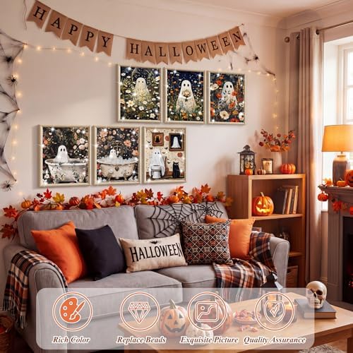 Chunful 6 Pcs Halloween Ghosts Diamond Painting Kits for Adults,10 x 11.8'' - Image 5