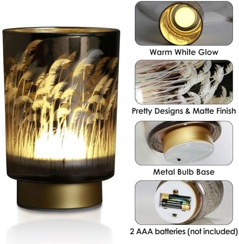 Eywamage Small Battery Operated Table Lamp with Remote, Pampas Cordless Glass Accent Lamp Lights for Bedroom Kitchen Living Room - Image 3