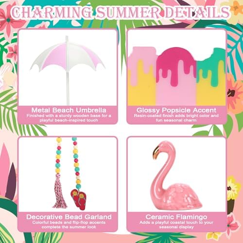 Summer Decorations for Home Indoor 8pcs Pastel Beach Tiered Tray Decor Set - Image 2