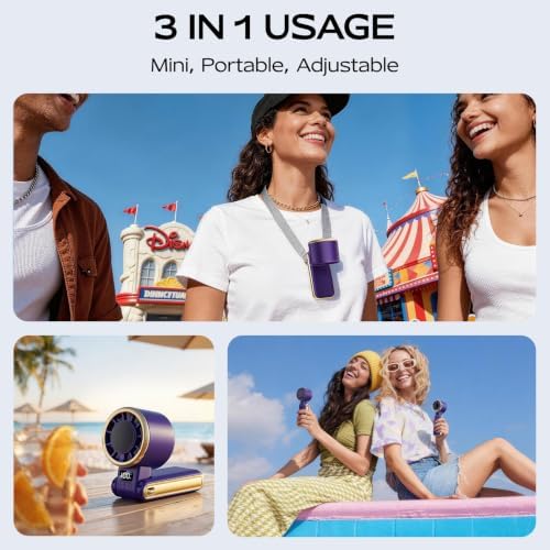 SHEWIND Portable Handheld Fan with Ice Cooling - 5 Gear High Speed Personal Turbo Fan Rechargeable, Up to 11 Hrs, Mini Hand Fans for Travel Essentials, Beach Vacation, Gifts for Women,(Violet Aurum) - Image 6
