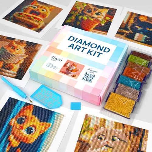 LuwoArte 6 Pack Naughty Cats Diamond Art Kits for Adults Beginners by LuwoArte