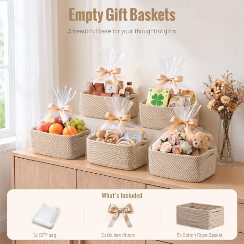 5 Pack Small Woven Storage Baskets for Shelves, Gift Baskets Empty - Image 6
