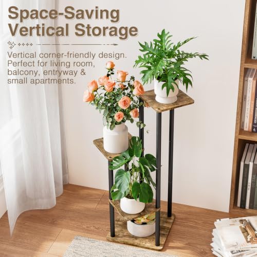 AZERPIAN Plant Stand 5 Tier Indoor Metal Flower Shelf for Multiple Plants Corner Tall Flower Holders for Patio Garden Living Room Balcony Bedroom, Black (Small 4 Tier+Black Rustic Brown) - Image 5