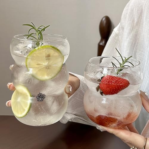 Ribbed Glassware Water Tumbler, Wave Bubble Glasses Tumbler, Aesthetic Ripple Glass Tumbler,Cute Glass Tumbler for Iced Coffee Juice Drink Milk Tea,Beer, Coctail（Big Wave - Big Mouth） - Image 2