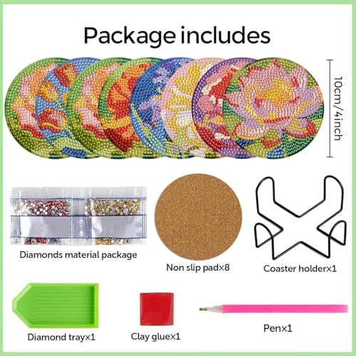 Leatrice 8 Pcs Diamond Art Coasters Small Diamond Painting Kits for Adults - Image 2