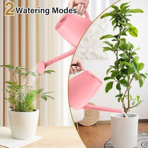 Plastic Watering Can - for Indoor and Outdoor House Plant Garden - with Long Spout - 1/2 Gallon - Pink - Image 3