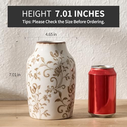 SIDUCAL Ceramic Vintage Vase, 7 Inch Retro Ice Cracked Chinoiserie Floral Vase, Rustic Farmhouse Vases for Home Decor, Bookshelf, Office, Garden, Chinoiserie Decor, Tuscan Decor, Brown Floral Pattern - Image 2