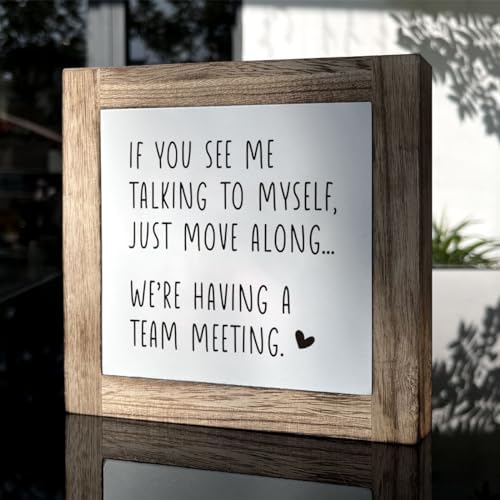 Office Decor, Funny Meeting Sign, If You See Me Talking To Myself Move Along We're Having A Team Meeting Sign, Wooden Box Signs for Office Decor, Work Humor, Office Tabletop Desk Decor, white - Image 3