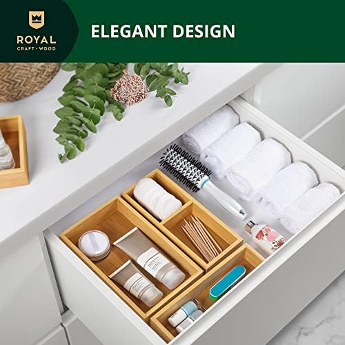 ROYAL CRAFT WOOD Luxury Bamboo Drawer Organizer Storage Box, Bin Set - Multi-Use Drawer Organizer for Kitchen, Bathroom, Office Desk, Makeup, Jewelry (3 Boxes) - Image 4
