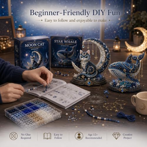 Moon Cat Luna Guardian DIY Bead Kit, Celestial Moon Stars Series, Tiny 3D Beaded Moons Cat Luna Guardian Craft Kit, Handmade Magical Cats Kit for Beginner, Home Decor (M1pc) - Image 6