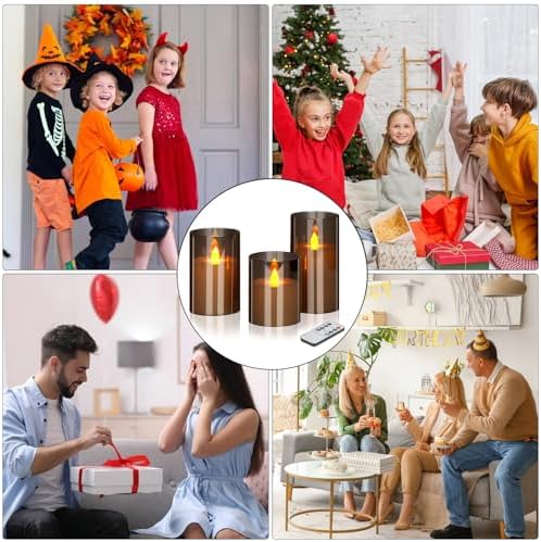 Flameless Candles 4" 5" 6" Acrylic Glass Pillars 3" Diameter Battery Operated Flickering Candles Include Remote with 24Hour Timer Function 400+ Hours by 2 AA Batteries (Gray, Warm Light 6 Pack) - Image 3