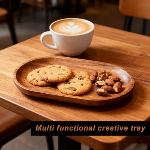 Small Wooden Tray, Oval Wood Serving Trays, Acacia Wood Platter for Coffee Tables, Dessert, Snack, Fruit, Bathroom Tray Charcuterie Board for Home Decor (S) - Image 3