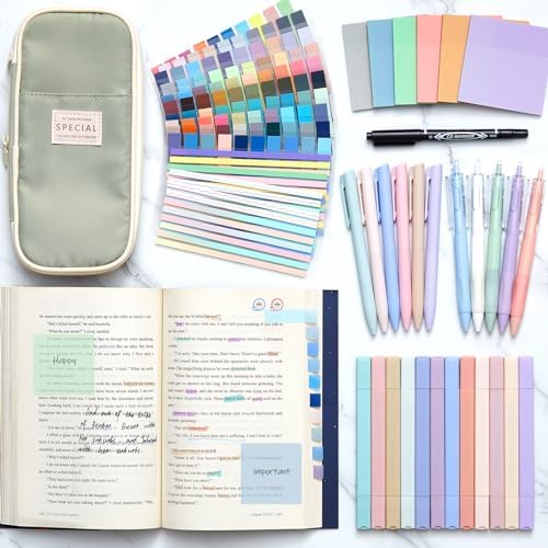 135 Pcs Book Annotation Kit with Pencil Case, 12 Pastel Highlighters, 11 Gel Pens, Fine Marker, 300 Transparent Sticky Notes, 2640 Index Tabs, Bible Study Supplies Kit(Classic,Light Green) - Image 3