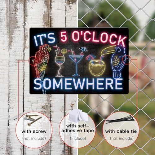 Putuo Decor Its 5 O'clock Somewhere Metal Tin Sign Drinking Neon Home Bar Decor Beer Vintage Tin Signs For Bedroom Garage Pub Club Decor Man Cave 8 X 12 Inches - Image 5