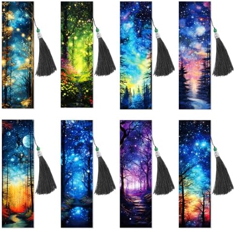8 Pack Diamond Painting Bookmark of Aurora Forest Design with Tassel by CRASHOT